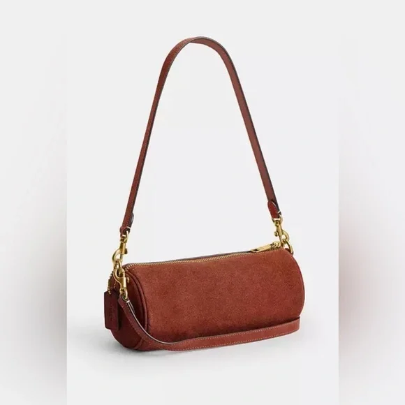 Coach Tan Suede Leather Barrel Bag - Picture 3 of 9